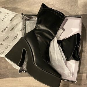 Faux Leather Sock Fit Platform Boots